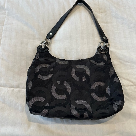 Coach Kristin Hobo Bag black jacquard fabric silver, charcoal signature pattern - Picture 6 of 12